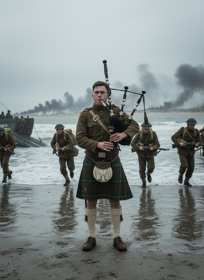 The Day a Piper Walked Through Fire on Sword Beach